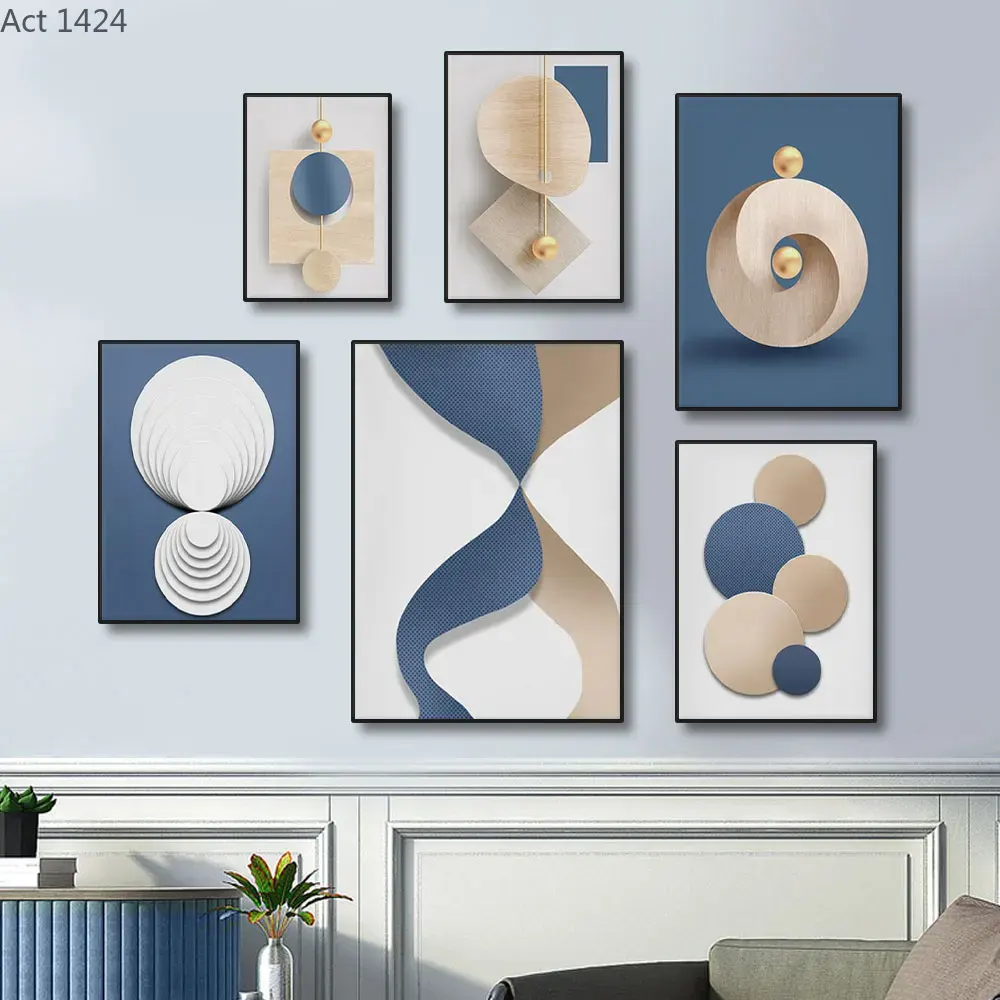 (1pc frameless)Abstract Blue W - Luxury Lifestyle Pictures ulasan dan harga