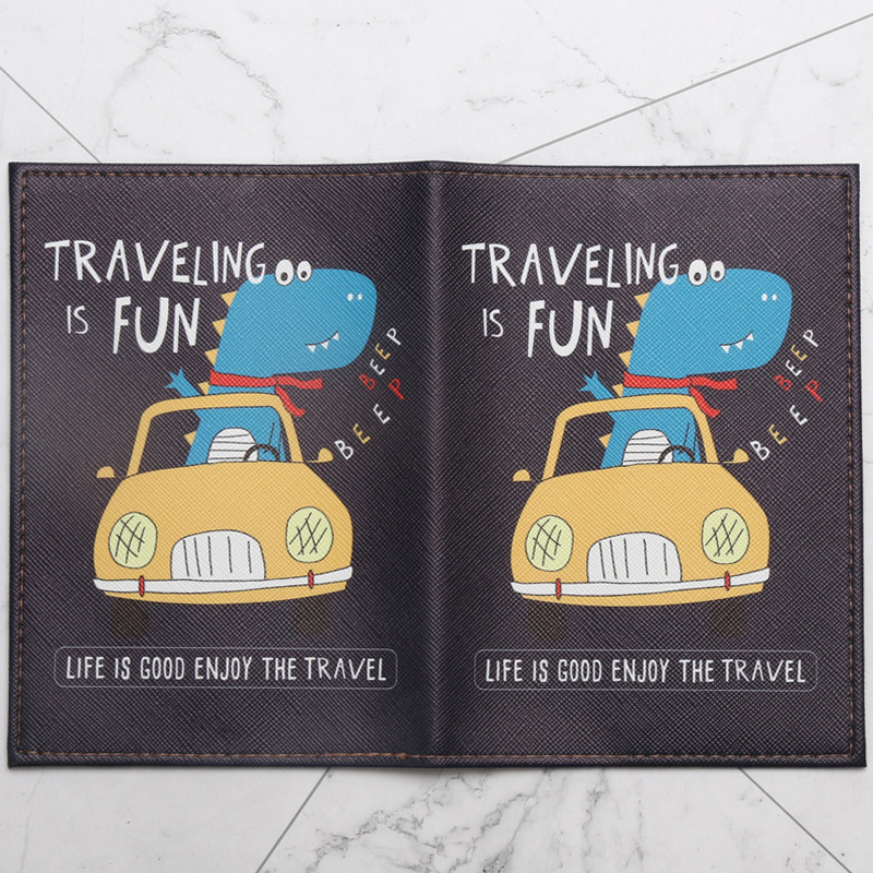 Cartoon dinosaur printed Passp - Leather Passport Cover ulasan dan harga
